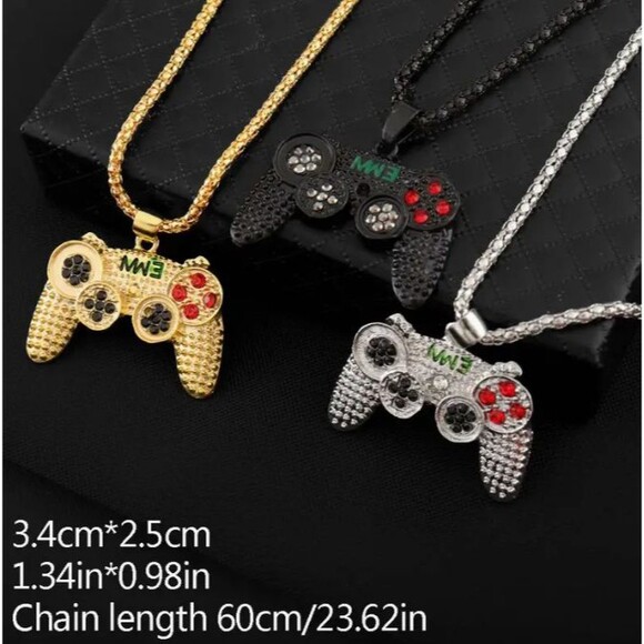 Men Retro Gold Crystal Necklace Video Game Controller FREE SHIP -2 Items - Picture 4 of 4